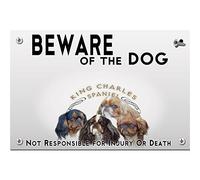 Beware of the dog plastic plate King Charles Spaniel