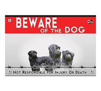 Beware of the dog plastic sign Berger-des-Pyrenees-a-pelo largo