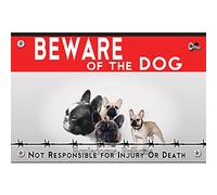 Beware of the dog plastic sign Bulldog French