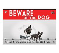 Beware of the dog plastic sign terrier de Boston
