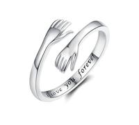 Bewenda Anillos de abrazo para mujer, anillo abierto ajustable para el pulgar con mano/pata de gato/lágrima, circonita cúbica, anillos de plata para mujer con texto en inglés "Always with you" "I love