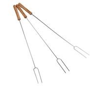 Bewinner 3 Tenedores para Barbacoa de Acero Inoxidable, Tenedor para Perritos Calientes de 47,2 Cm de Largo con de Madera de Haya, Pinchos para Acampar para Barbacoa, Palitos para Ahumar, Equipo de