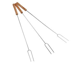 Bewinner 3 Tenedores para Barbacoa de Acero Inoxidable, Tenedor para Perritos Calientes de 47,2 Cm de Largo con de Madera de Haya, Pinchos para Acampar para Barbacoa, Palitos para Ahumar, Equipo de