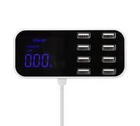 Bewinner A9S Cargador de Coche de 8 Puertos con Pantalla LED, Adaptador de Corriente de 3 Modos, Concentrador USB Portátil para Múltiples Dispositivos, Blanco