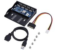 Bewinner Adaptador de Concentrador de Panel Frontal USB 3.0, Bahía de Disquete de 4 Puertos de 3,5" a Tarjeta de Expansión USB .0 con Conector de 19 Pines para Placa Base de PC o Tarjeta Vertical,