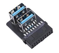 Bewinner Adaptador de Encabezado de Panel Frontal USB 3.0 de 19 Pines A Hembra Dual Tipo A, Convertidor de 90 Grados para Placa Base, Conector Interno de PC de Transferencia de Datos de Alta (PH724A)