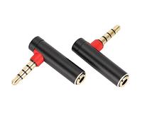 Bewinner Adaptador de Macho a Hembra de 3,5 Mm, Paquete de 2 Cables de Extensión para Conector de Auriculares Estéreo en Forma de L en ángulo Recto, Enchufe Chapado en Oro para Teléfono, Tableta y