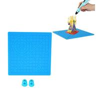 Bewinner Alfombrilla de Diseño 3D, Almohadilla de Plantilla de Silicona Flexible con Regla de Escala Transparente y 2 Tapas para Dedos, para Tablero de Dibujo de Gráficos de Bolígrafo 3D