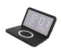 Bewinner Almohadilla de Carga Inalámbrica Reloj Flexible Plegable 15W Carga Rápida Espejo LED Pantalla LCD Electrónica Dormitorio Antideslizante Estable Gris (1 X Reloj de Inalámbrica) (Black)