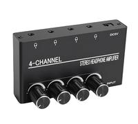 Bewinner Amplificador de Auriculares, Amplificador de Audio Estéreo de Metal de 4 Canales, Mini de Audio para Auriculares con Salida de 1/4 de Pulgada, Control de Volumen (Enchufe de la UE)