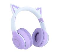 Bewinner Auriculares Inalámbricos para Juegos para PC, Auriculares Bluetooth 5.3 con Luz LED, AUX de 3,5 Mm, Micrófono Desmontable, Cómodos Inalámbricos Plegables para (Purple)