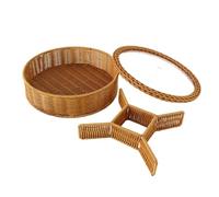 Bewinner Bandeja Tejida para Servir con Tapa, Cesta Dividida de 4 Compartimentos para Frutas, Pan, Aperitivos, Nueces, Bandeja Decorativa de Frutas de Ratán Sintético con Tapa a Prueba de Polvo,