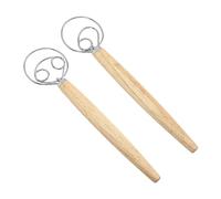 Bewinner Batidor de Masa Danés de Acero Inoxidable, Batidora de Pan Estilo Holandés de 2 Ojos con de Madera, Herramienta de Batidora de Masa Inoxidable para Cocina, Incluye Raspador de (Batidores de