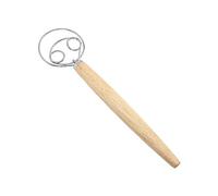Bewinner Batidor de Masa Danés de Acero Inoxidable, Batidora de Pan Estilo Holandés de 2 Ojos con de Madera, Herramienta de Batidora de Masa Inoxidable para Cocina, Incluye Raspador de (Batidor de 2
