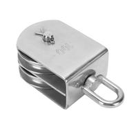 Bewinner Bloque de Polea de Elevación Giratoria de Doble Rueda Resistente, Acero Inoxidable 304 para Cuerda de 3/8 de Pulgada, Gancho Giratorio de 360 grados, Rodillo de Doble Rodamiento, Polea de