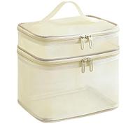 Bewinner Bolsa de Maquillaje de Malla, Organizador Portátil de Doble Capa para Viajes, Hotel, Bolsa de Nailon a Prueba de Desgarros para el Hogar, 22x21x16,5 Cm (Beige)