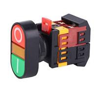Bewinner Botón de Doble Pulsador con Luz LED, 22/25mm NO NC Momentáneo | Acción momentánea, control de circuito dual, indicador rojo verde, uso industrial 220 VCA, montaje en panel