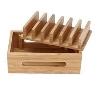 Bewinner Caja de Almacenamiento Organizadora de Tableta de Madera de bambú con Base para Teléfono Móvil para Oficina en Casa, Soporte Elegante y Conveniente para Sala de Estar, Sala de Estudio