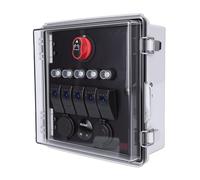 Bewinner Caja Impermeable con Interruptor Basculante de 5 Bandas, Panel de Interruptor de Palanca LED de 3 Posiciones con Voltímetro, Cargador USB Dual y Toma de Encendedor de Cigarrillos para
