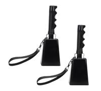 Bewinner Campana de Vaca de Acero Negro de 2 Piezas de 9 Pulgadas, Campana de Animación Fuerte con Asa y Correa para la Muñeca para Eventos Deportivos, Juegos de Fútbol y Reuniones