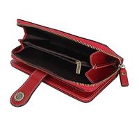 Bewinner Cartera de Cuero con Bloqueo para Mujer, Gran Capacidad con Correa de Muñeca Extraíble, Doble Botón a Presión y Cremallera Metálica - Azul Pavo Real (Wine Red)