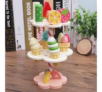 Bewinner Casa de Juegos de Helado de Madera para Niños, Juguete Imaginativo de Decoración de Alimentos para Desarrollar Habilidades de Comunicación y Coordinación Mano-Ojo