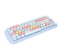 Bewinner Combo de Mini Teclado Y Mouse Inalámbricos, Mini Teclas Redondas Retro de 84 Teclas, Lindo Teclado, Teclado Ergonómico de Color Mezclado Dulce 1600DPI (Caramelo-Elegante Color Azul Mixto)