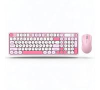 Bewinner Combo de Teclado y Mouse Inalámbrico, Juego de Teclado y Mouse de Modo Dual Recargable, 98 Teclas, Larga Duración, Modo 2.4G + BT para Computadora Portátil (Pink)