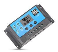 Bewinner Controlador de Carga Solar PWM de 30 A, Pantalla LCD, Puerto USB Dual, Regulador de Panel Solar Automático de 12 V 24 V con Identificación de Carga, de 3 Etapas y Protección Múltiple (60A)
