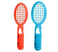 Bewinner Controlador de Detección de Movimiento de Raqueta de Tenis para, Accesorios de Consola de Juegos, Paquete de 2 Diseño Ergonómico Ligero Rojo Azul con Correa, Juego Tennis ACE (Rojo +