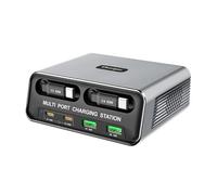 Bewinner Estación de Carga de Escritorio de 6 Puertos con Pantalla, Bloque de Cargador USB C de 65 W, Concentrador Multidispositivo con Puertos PD y Cables Integrados para Uso en Viajes (Enchufe de