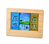 Bewinner Estación Meteorológica Inalámbrica LCD Reloj Digital Termómetro Sensor de Humedad Interior Exterior, Amarillo, 7 Idiomas, 6 Pronósticos del Tiempo Tendencia Barométrica de Fase Lunar
