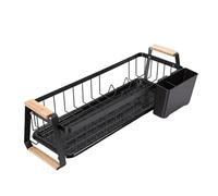 Bewinner Estante de Secado de Platos con Detalles de Madera para Encimera de Cocina Organizada, Soporte para Utensilios Que Ahorra Espacio (Black)