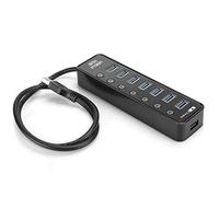 Bewinner Hub USB 3.0 de 7 Puertos con Interruptores Individuales y Puerto de Carga Rápida Inteligente 2A, Concentrador de Datos de 5 Gbps, Plug and Play, para PC, Portátil y Escritorio