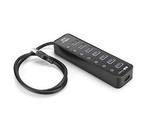 Bewinner Hub USB 3.0 de 7 Puertos con Interruptores Individuales y Puerto de Carga Rápida Inteligente 2A, Concentrador de Datos de 5 Gbps, Plug and Play, para PC, Portátil y Escritorio