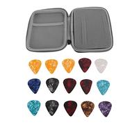 Bewinner Juego de Bolsa para Púas de Guitarra Duradera, Estuche de Tela EVA Impermeable con 15 Púas de Guitarra, Ideal para Almacenamiento, Protección y Organización de de (Negro Gris)