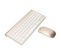 Bewinner Juego de Ratón de Teclado Inalámbrico de 78 Teclas 2,4G, Teclas Grabadas Finas USB Ergonomía Botón de Silencio Revestimiento UV Teclados de Ordenador Combo de Ratón para PC (Oro)