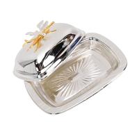 Bewinner Mantequera de Metal Dorado con Tapa - Contenedor Rectangular de Aleación de Hierro para Mantequilla para Servir Aperitivos en Fiestas de Cocina, Elegante Diseño Europeo, Plato de