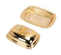 Bewinner Mantequera de Metal Dorado con Tapa de Cristal, Elegante Bandeja Rectangular para Mantequilla para Palitos de Mantequilla Estándar, Soporte para Aperitivos de Aleación de Hierro para el