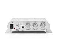 Bewinner Mini Amplificador de Potencia Estéreo HiFi de 2.1 Canales 15Wx2+20W para Doméstico del Automóvil, Amplificador Digital con Entrada y 3,5 Mm, Control de Graves y Agudos, Carcasa de Aleación