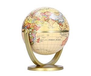Bewinner Mini Mapa del Mundo, Edición en Inglés, Herramienta de Enseñanza de Geografía Terrestre Giratoria de Escritorio, Globo Educativo Vintage para Niños y Adultos, Base Resistente de Plástico de