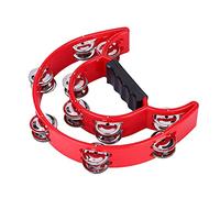 Bewinner Pandereta de Campanilla de Doble, Instrumento Musical de Percusión con Excelente Sonido, Plástico y Metal Ecológico, Regalo para Niños Adultos (rojo)