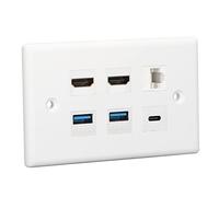 Bewinner Placa de Pared de 6 Puertos, 2xHDMI 2xUSB3.0 1xType C 1xRJ45 Cat6 Y Placa de Pared Ethenret para Computadora con Proyector de TV