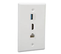 Bewinner Placa de Pared de Interfaz Multimedia HD de 3 Puertos con CAT6 y USB 3.0, Panel de Toma de Pared sin Soldadura para HDTV, Computadora - Fácil Fijación a Presión, Conexión sin Corrosión, ABS