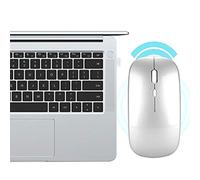 Bewinner Ratón Inalámbrico 2.4G, Ratón Silencioso Recargable con Receptor USB, 800/1200/1600 dpi Ajustable, óptico Portátil Ergonómico para PC Portátil Tableta (Silver)