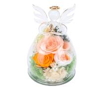 Bewinner Rosas Preservadas con Luz LED Forever Real Eternal Flower en Cúpula de Vidrio para Mujer Mamá Aniversario Regalo de Cumpleaños - Luz Cálida, Diseño Elegante (Color champán)