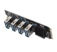 Bewinner Tarjeta Elevadora M.2 NVME a 4 Puertos PCI-E 1X USB 3.0, Expansión de 4 Tarjetas Gráficas PCIE, Tarjeta Elevadora M.2 NVME a PCIE 1X, Tarjeta Adaptadora Multiplicadora para
