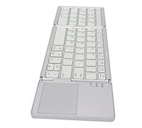 Bewinner Teclado plegable con panel táctil, 63 teclas, teclado inalámbrico portátil para smartphone, tableta, viaje, teclado de bolsillo ergonómico, soporta conexión de 10 m, (blanco plateado)