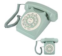 Bewinner Teléfono Fijo Europeo Vintage Verde Retro Llamada de Alta Definición Botón Grande Claro Oficina en Casa Teléfono Antiguo ABS Ecológico