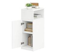 BEWISHOME Mesitas de Noche Estrecha, Mesa Auxiliar, con un Compartimento Abierto y una Puerta de Armario, Estante de Tres Niveles con Altura Ajustable, 65 x 25 x 30 cm, Dormitorio y Salón, Blanco